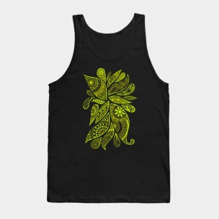 Abstract Zentangle Swirls Design (yellow-green on black) Tank Top